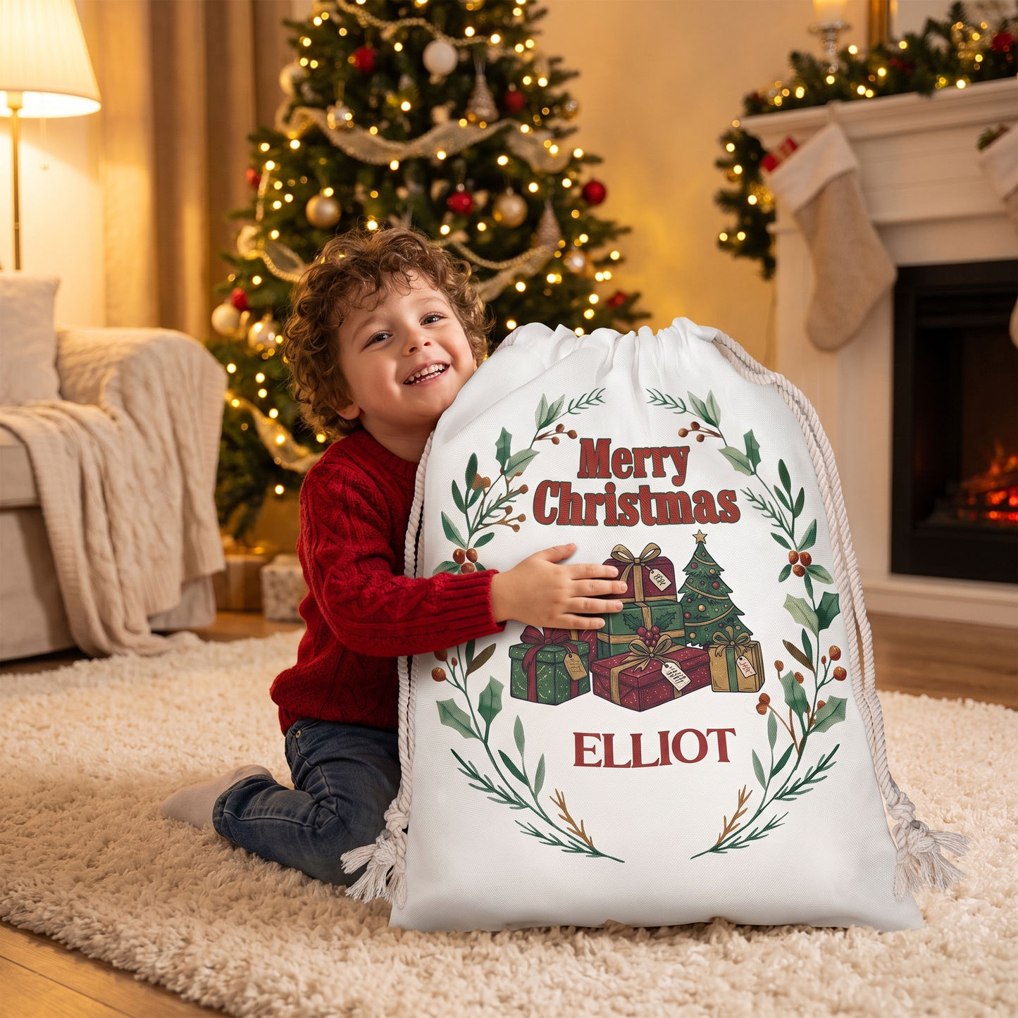 Personalized Merry Christmas Gift Box Christmas Sack with Custom Name