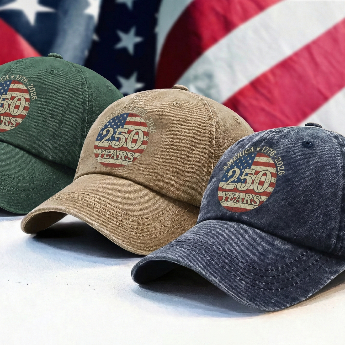 Celebrating 250 Years of America – Independence Day & Anniversary Gift for Americans – Personalized Washed Denim Baseball Cap