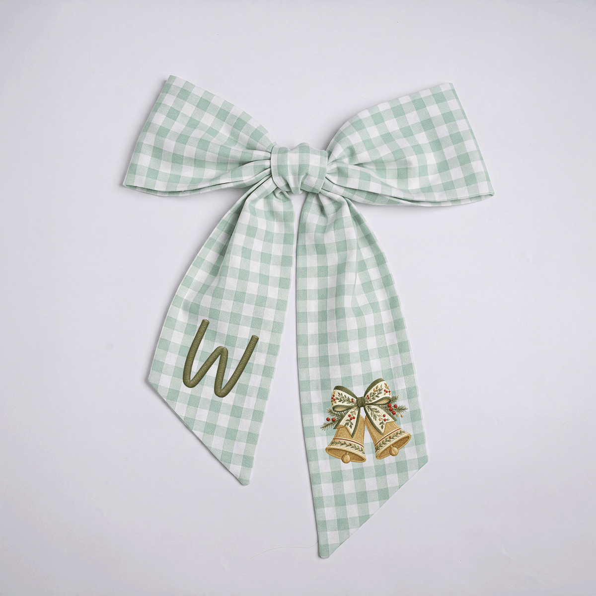 Personalized Monogram Golden Christmas Bells Embroidered Linen Door Wreath Sash, Custom Initial Holiday Wreath Bow Sash Decor, Festive Front Door Home Accessories