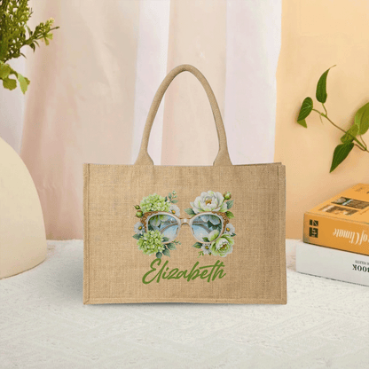 Personalized Sunglass Floral Linen Tote – Custom Name Bag