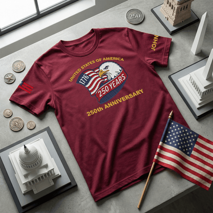 USA 250th Anniversary Eagle Crest - Personalized Veteran Pride T-Shirt