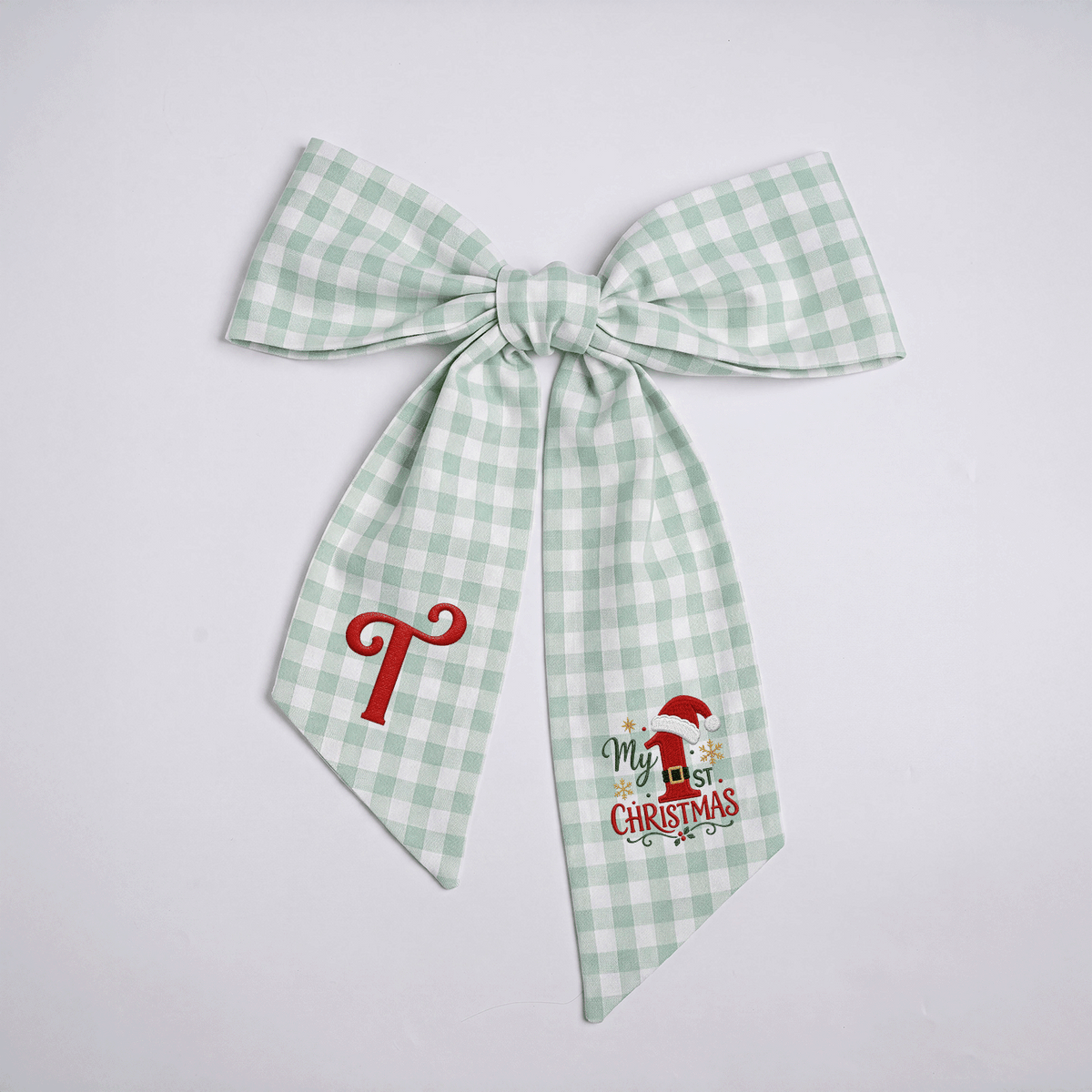 Custom Letter My 1st Christmas Embroidered Linen Wreath Sash, Personalized Monogram Holiday Bow Sash for Baby First Christmas Decor