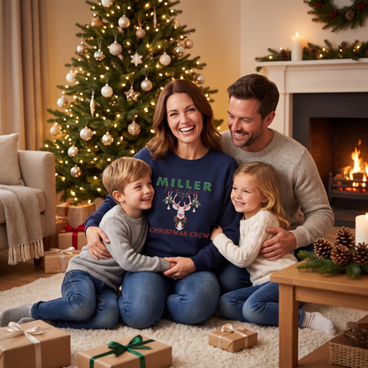Personalized Christmas Crew Reindeer Embroidered Sweatshirt