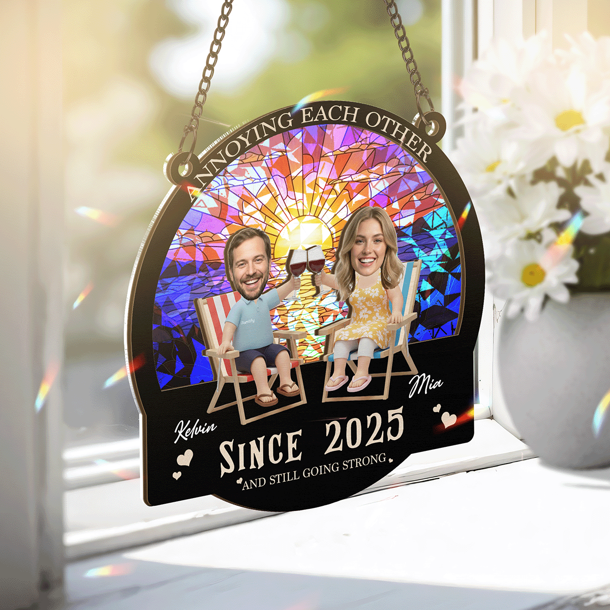 Annoying Each Other Forever – Funny Couple Gift for Couples – Personalized 2-Layer Stained Glass Suncatcher