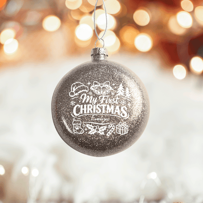 Personalized Baby Name My First Christmas Red Glitter Ball Ornament, Double-Sided Shatterproof Plastic Holiday Bauble