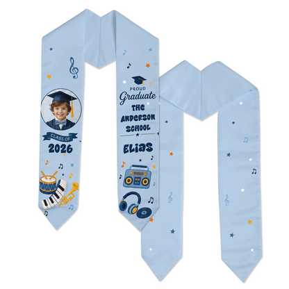 Personalized Music Theme Kid Graduation Stole – Custom Name