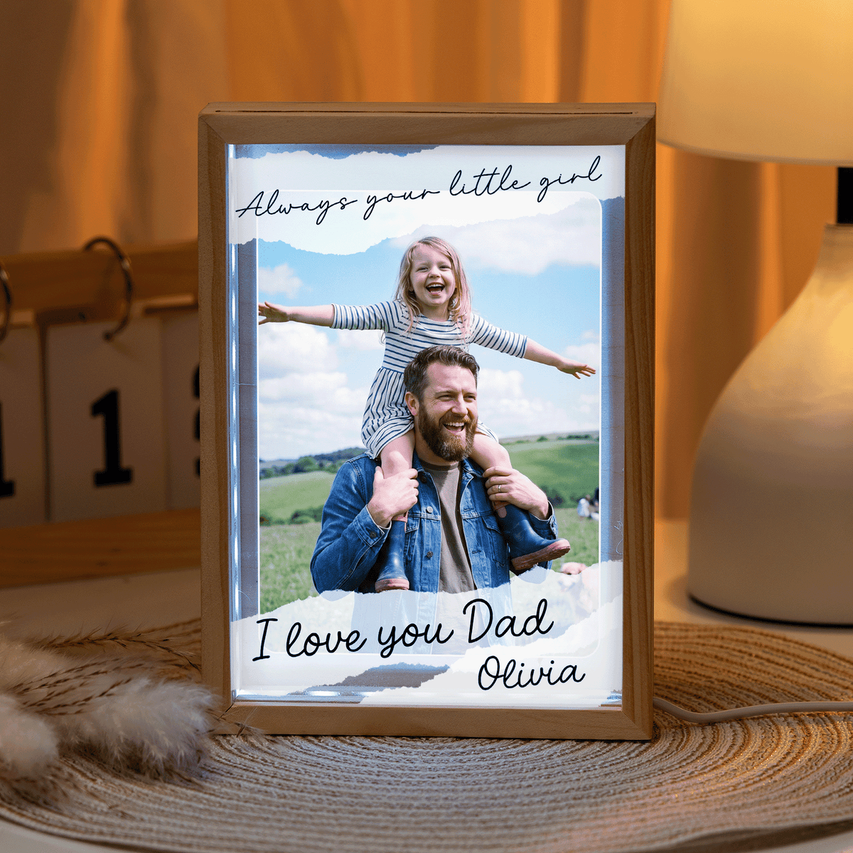 Always Your Little Girl I Love You Dad Photo Frame Light Box - Custom Photo LED Gift for Dad