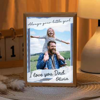 Always Your Little Girl I Love You Dad Photo Frame Light Box - Custom Photo LED Gift for Dad