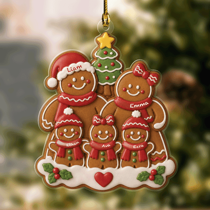 Personalized Gingerbread Family Acrylic Christmas Ornament, Custom Name Holiday Gift