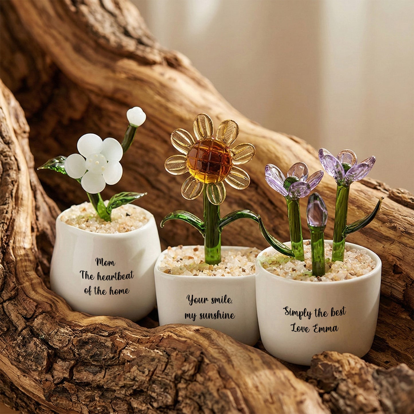 Personalized Daisy Glass Pot - Ocean Floral Planter Gift