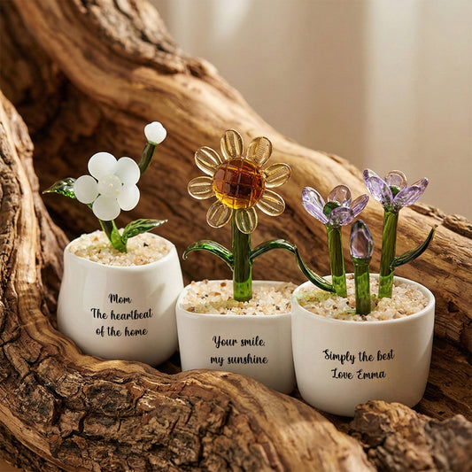 Personalized Daisy Glass Pot - Ocean Floral Planter Gift
