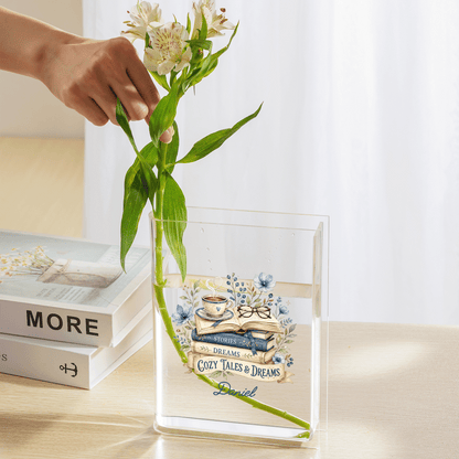 Personalized Stories, Dreams, Cozy Tales & Dreams Acrylic Book Vase with Custom Name