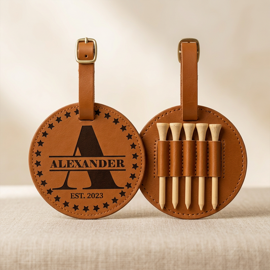 Custom Name Golf Bag Tag for Dad – Personalized Leather Gift