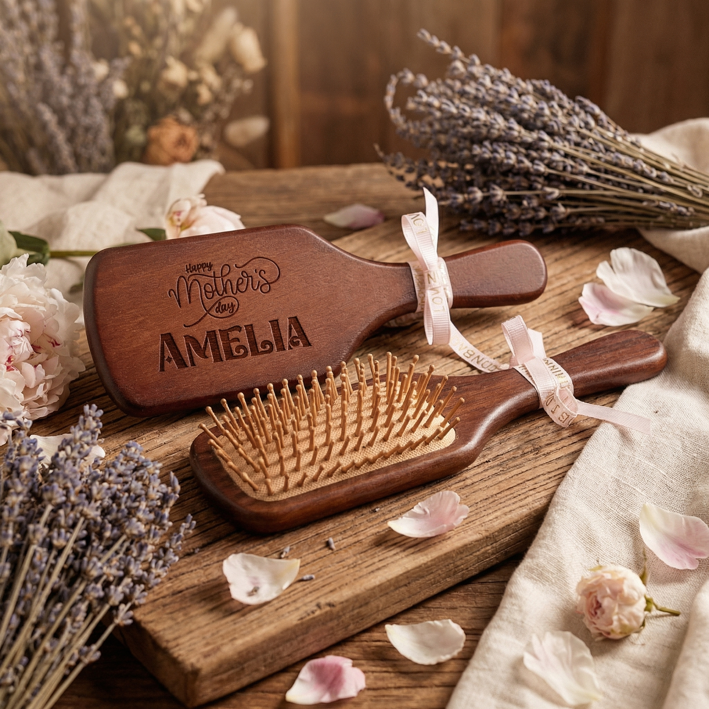 Custom Name Wooden Airbag Comb – Personalized Gift for Mom