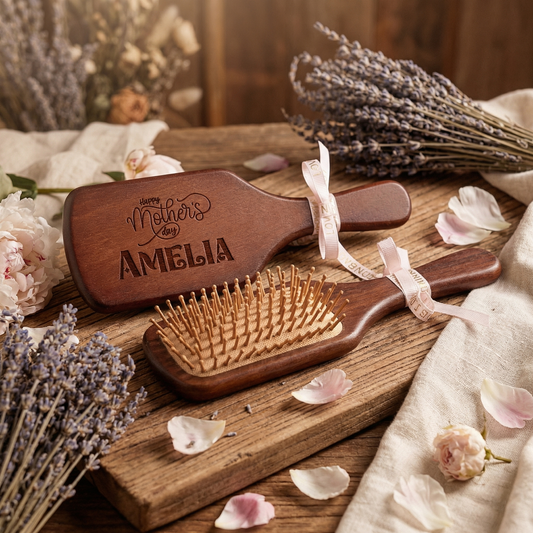 Custom Name Wooden Airbag Comb – Personalized Gift for Mom