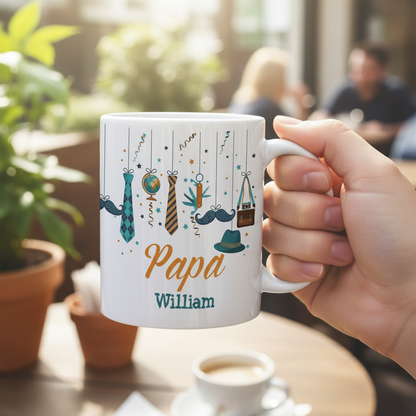 Personalized Papa Mug with Name – Father’s Day Gift Coffee Cup for Dad, Custom Name Mug for Papa, Birthday Gift for Father
