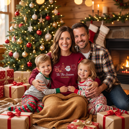 Personalized Tis The Season Christmas Sweatshirt with Custom Name | Cozy Holiday Embroidered Crewneck Gift