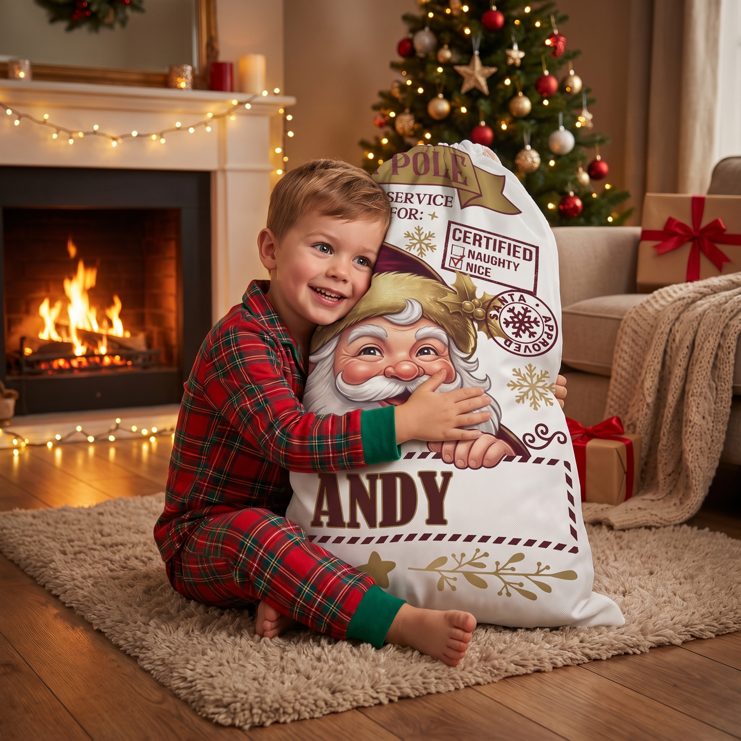 Personalized North Pole Santa Claus Christmas Sack, Custom Name Santa Gift Bag
