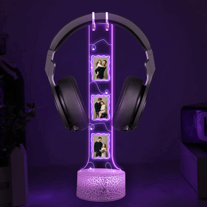 Personalized Acrylic Headphone Stand with Lights – Custom Photo Gift for Dad