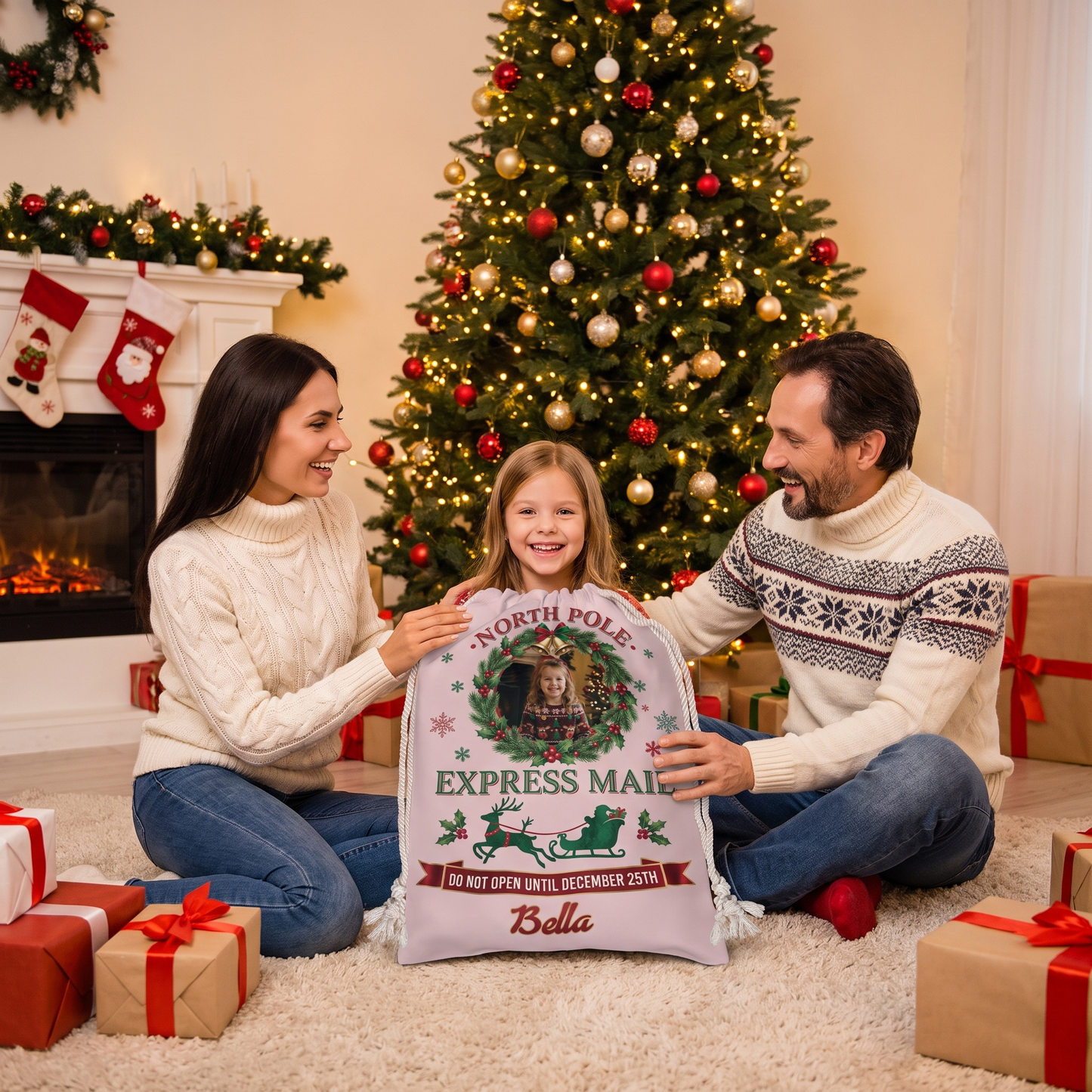 Personalized Express Mail Christmas Sack, Custom Photo Santa Gift Bag