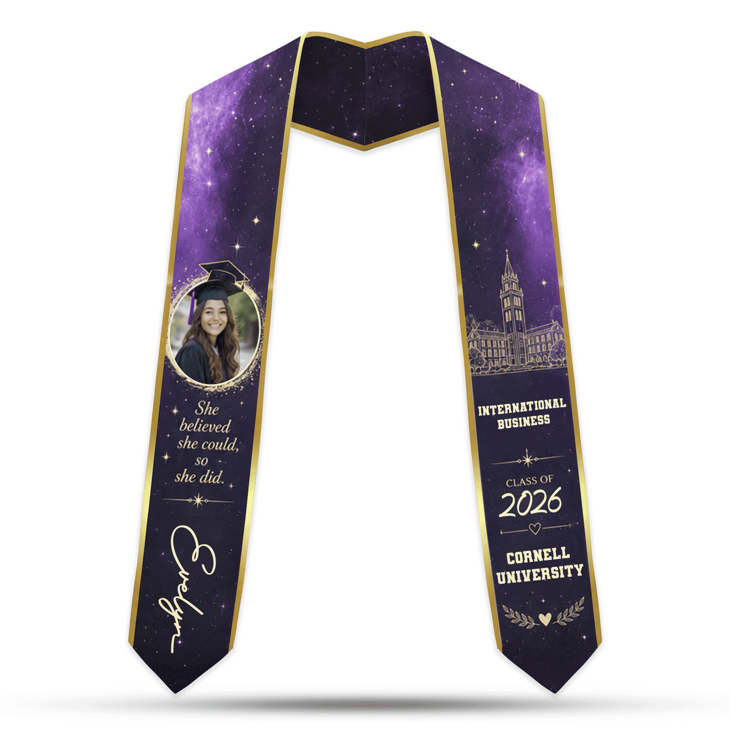 Personalized She Believed She Could So She Did Graduation Stole – Custom Photo and Name