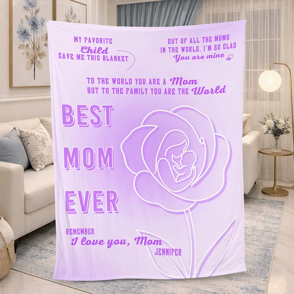 Mama Bear Floral Love Design – Personalized Sherpa Blanket with Grandchildren Names – Mother’s Day Gift for Mom – Custom Cozy Throw