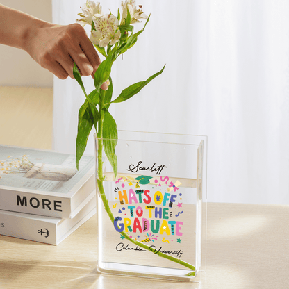 Personalized Hats Off to the Graduate Acrylic Book Vase with Custom Name