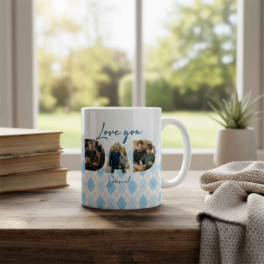 Personalized Love You Dad Photo Mug – Custom Name & Picture Coffee Cup for Father, Father’s Day Gift from Kids