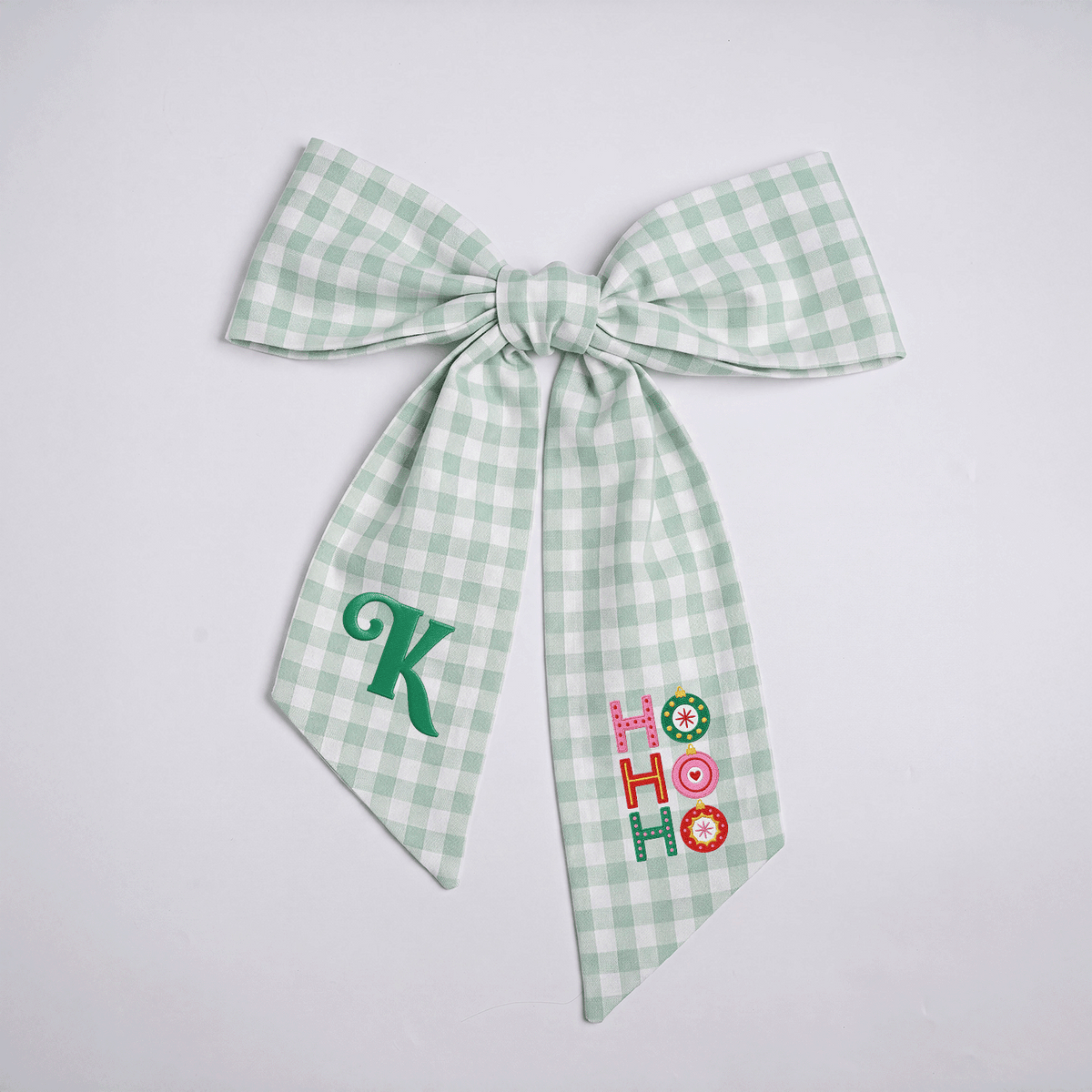 Custom Letter Christmas Ho Ho Ho Embroidered Linen Wreath Sash, Personalized Monogram Festive Ornament Bow Sash for Front Door Decor