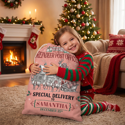 Personalized Reindeer Post Office Christmas Sack with Custom Name