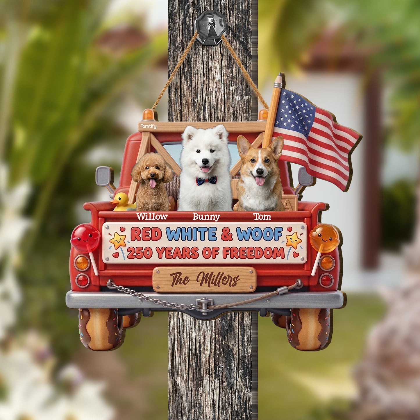 Personalized Dog Patriotic Wood Sign Red White And Woof 250 Years Of Freedom USA Custom Pet Decor