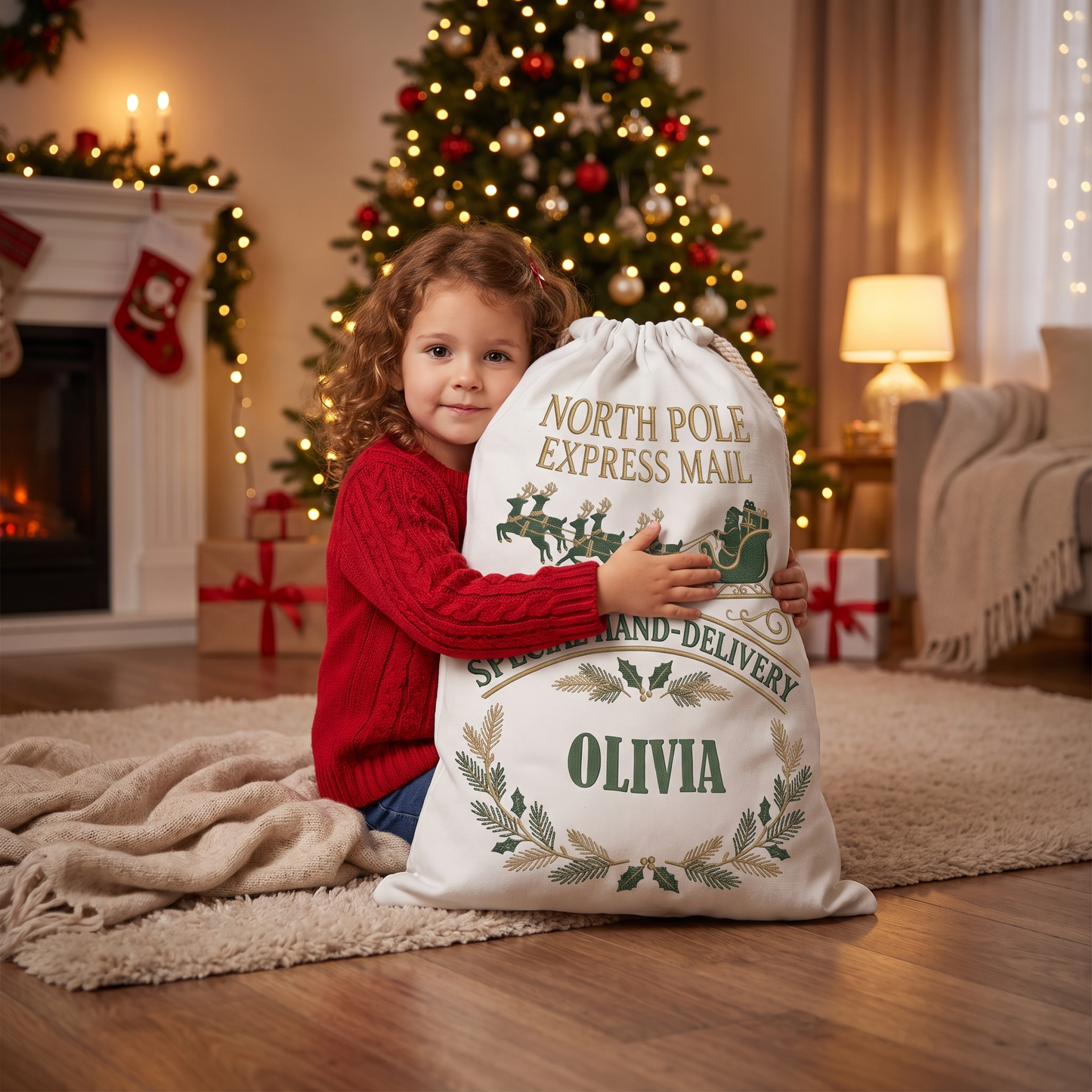 Personalized North Pole Express Mail Christmas Sack with Custom Name