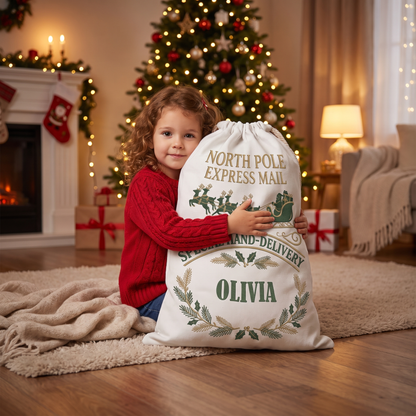Personalized North Pole Express Mail Christmas Sack with Custom Name