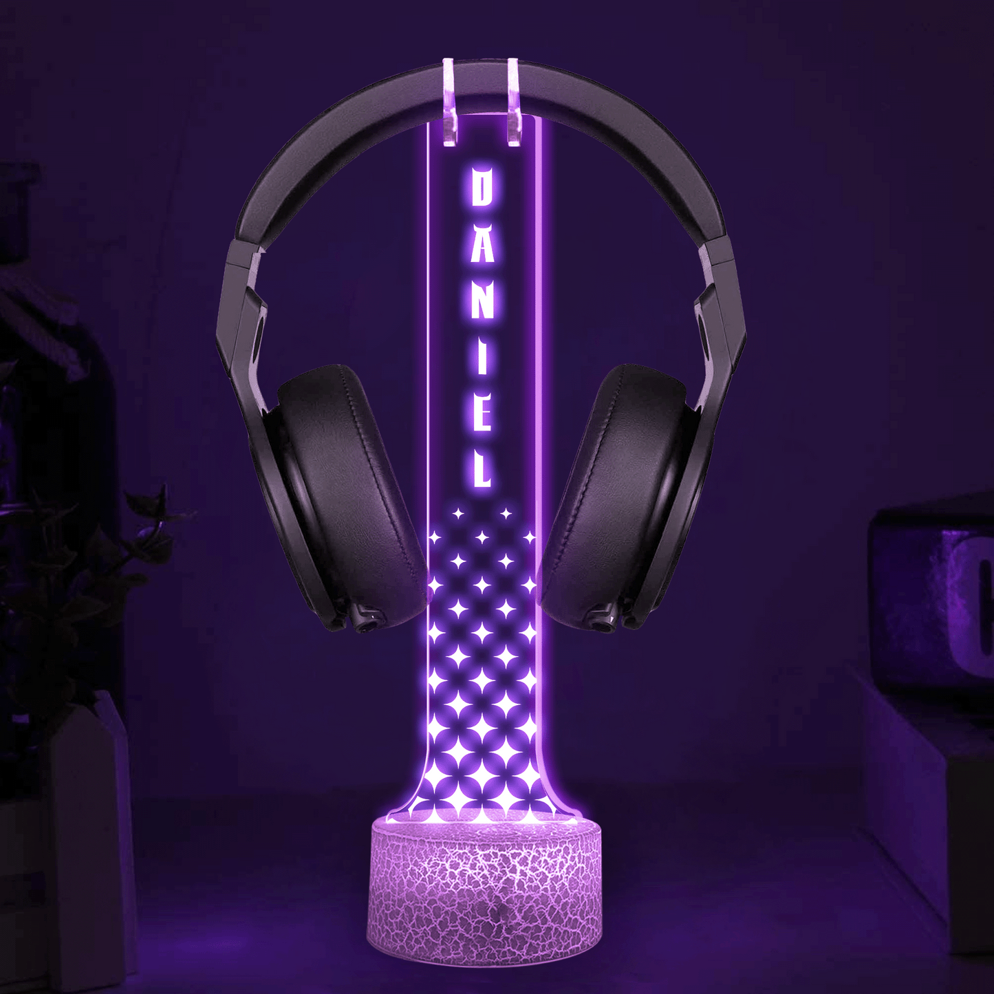 Personalized Acrylic Headphone Stand with Lights for Dad – Custom Name Gift