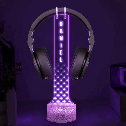 Personalized Acrylic Headphone Stand with Lights for Dad – Custom Name Gift