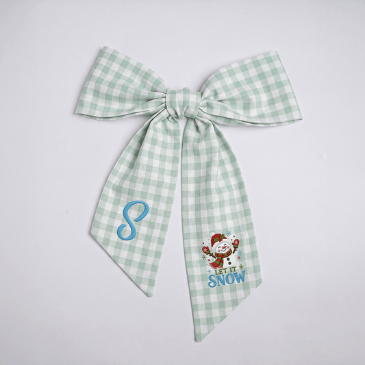 Custom Monogram Let It Snow Snowman Wreath Bow, Personalized Initial Cute Snowman Christmas Wreath Sash & Front Door Decor