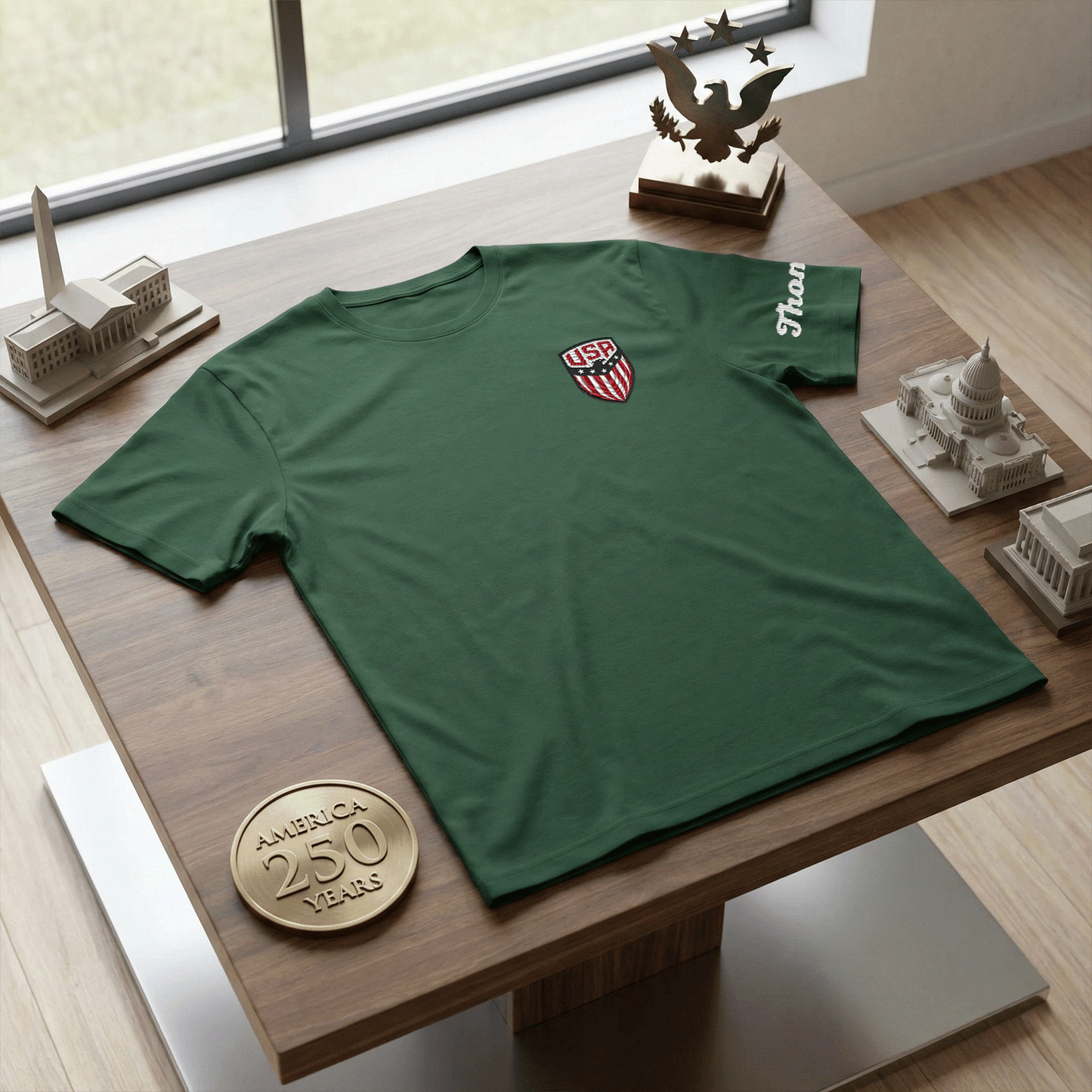 America 250th Anniversary Embroidered T-Shirt – Patriotic Family Keepsake Gift (1776–2026)