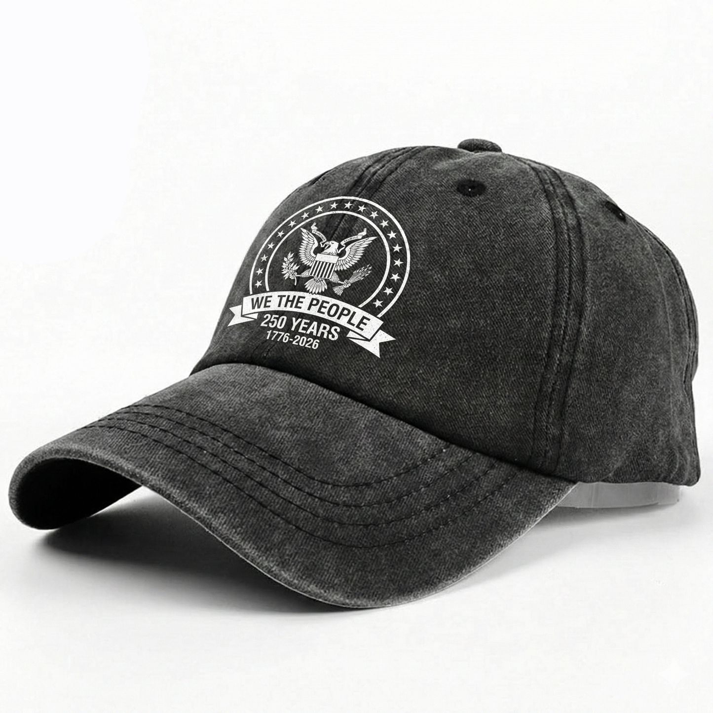 We The People 250 Years Eagle Washed Denim Baseball Cap – Custom Name Patriotic USA 1776-2026 Anniversary Hat