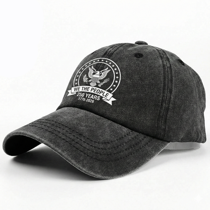 We The People 250 Years Eagle Washed Denim Baseball Cap – Custom Name Patriotic USA 1776-2026 Anniversary Hat