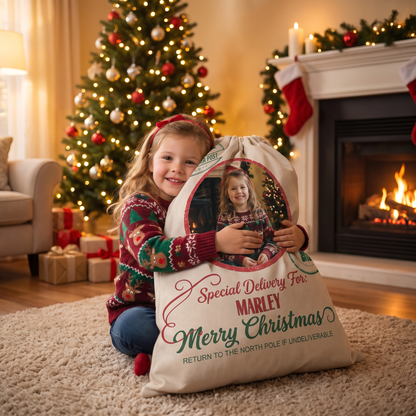 Personalized Santa Air Post Christmas Sack, Custom Photo Santa Gift Bag