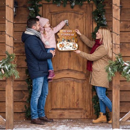 Personalized Merry Pommas Custom Shape Wood Sign, Custom Family Name Pomeranian Dogs Wooden Hanging Plaque, Festive Christmas Door & Wall Decor Pet Lovers Family Gift