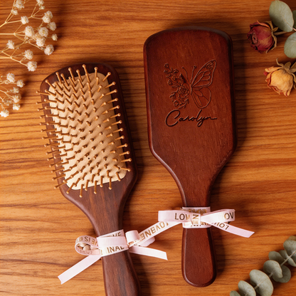 Personalized Wooden Hair Comb with Ribbon – Engraved Name Mother’s Day Gift for Mom