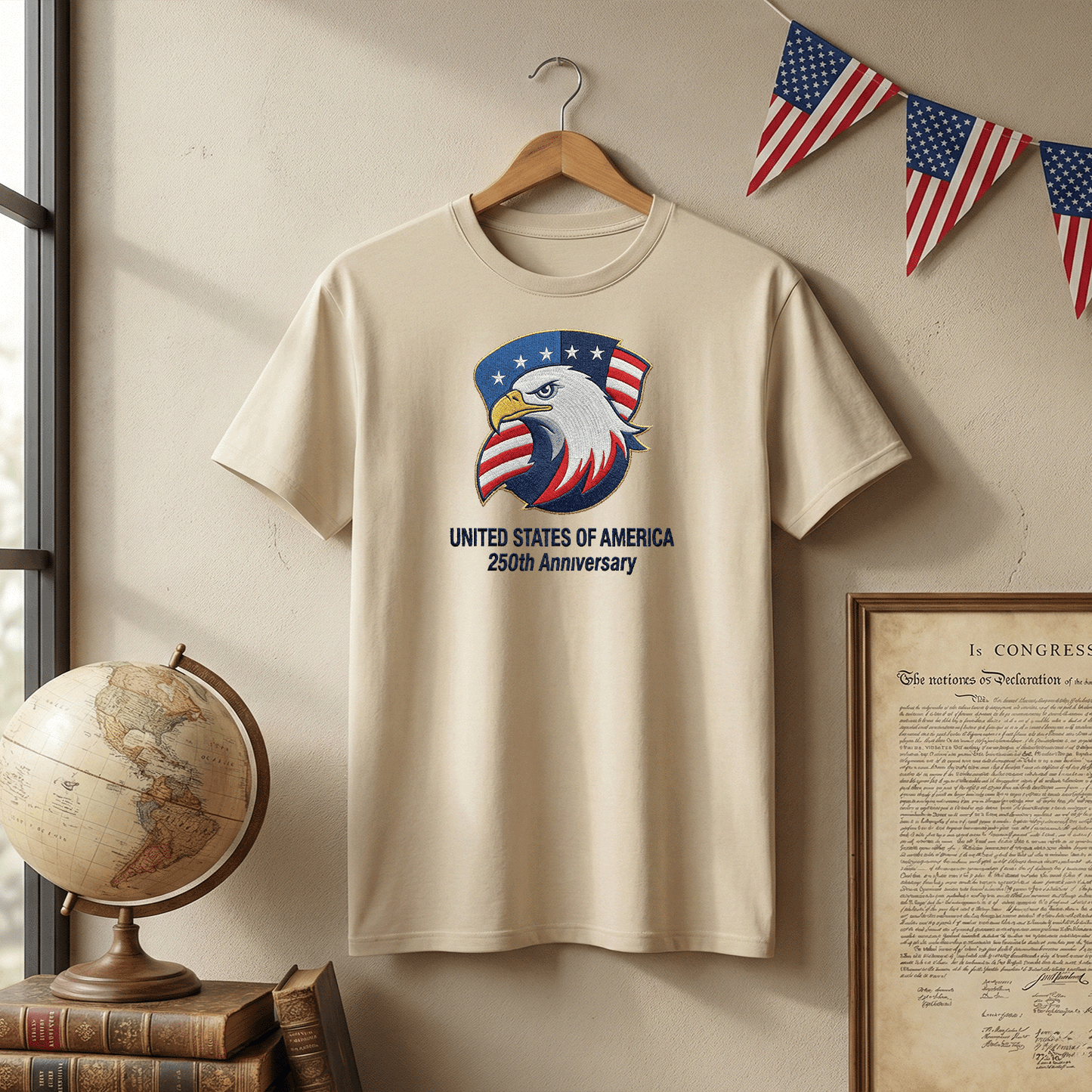 USA 250th Anniversary 1776-2026 - Embroidered Liberty Bell T-Shirt
