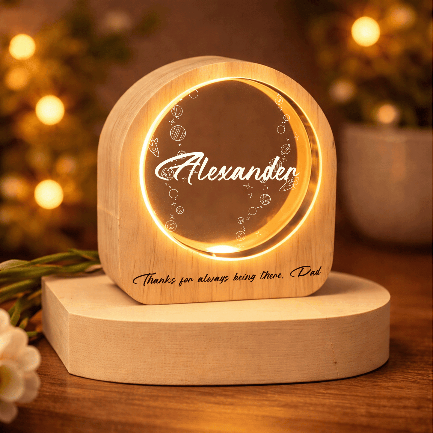 Personalized Round Night Light – “To The World’s Greatest Dad” Custom Gift