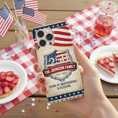 Custom Family Name Patriotic American, 250 Years of Blessing God Phone Case