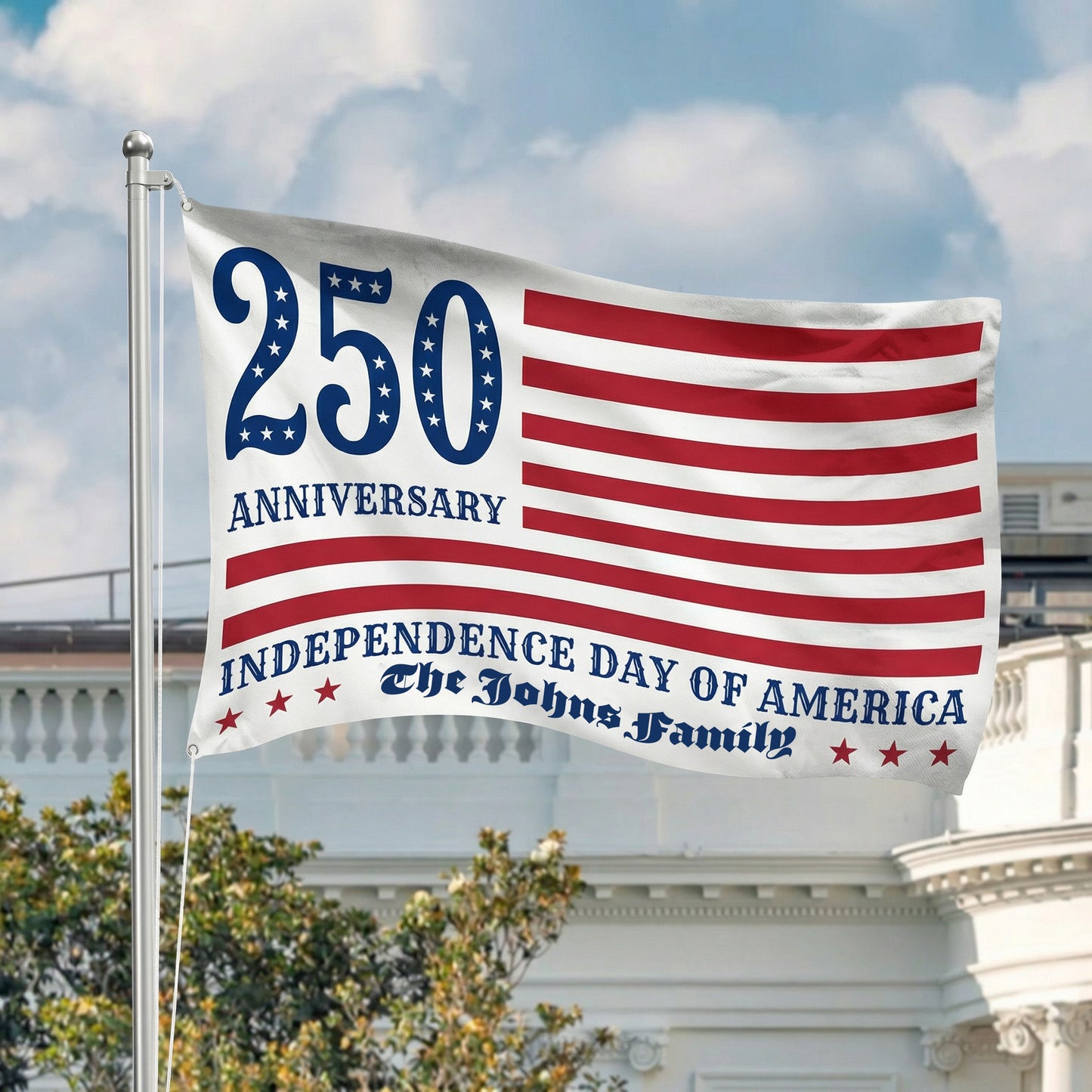 Personalized Family Name 250 Anniversary Independence Day of America Banner House Flag