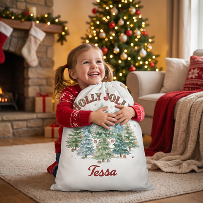 Personalized Holly Jolly Christmas Sack, Custom Name Santa Gift Bag