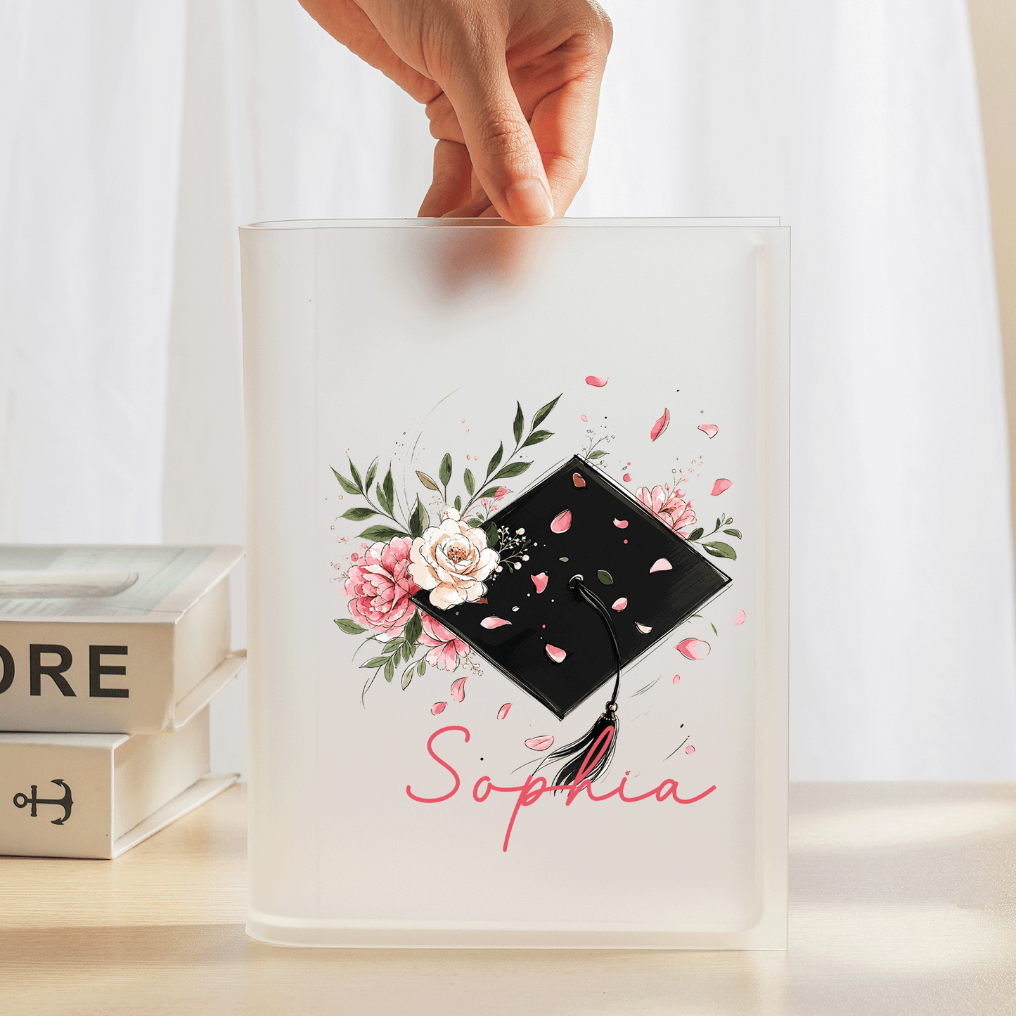 Personalized Graduation Cap Acrylic Book Vase with Custom Name