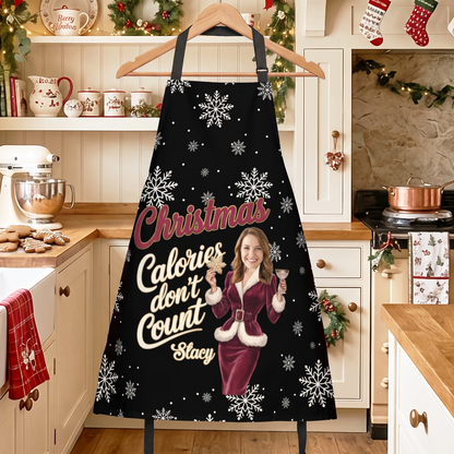 Personalized Christmas Calories Don't Count Apron with Custom Name, Funny Christmas Baking Apron, Holiday Kitchen Apron, Festive Gift for Mom, Dad & Family