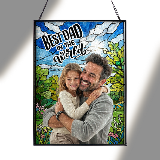 Custom Dad Portrait Stained Glass Suncatcher – Personalized Memorial Keepsake Gift for Father’s Day